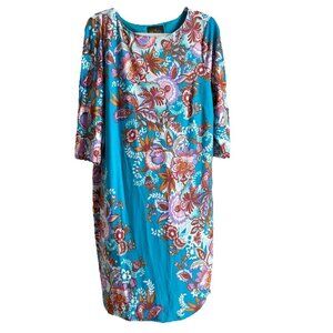Bob Mackie Wearable Art Paisley Floral Midi Dress Women’s Size L Colorful Artsy